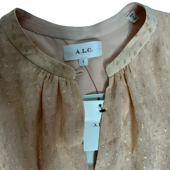 NWT A.L.C. Sidney Silk Dress in Pale Pink and Metallic Gold 0 - Picture 6 of 12